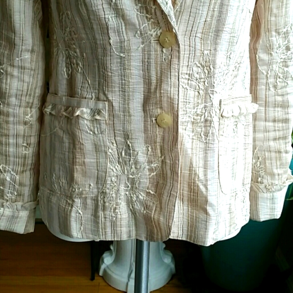 Blue Ice Ivory Embroidered Blazer Jacket Size 6 - Picture 3 of 9